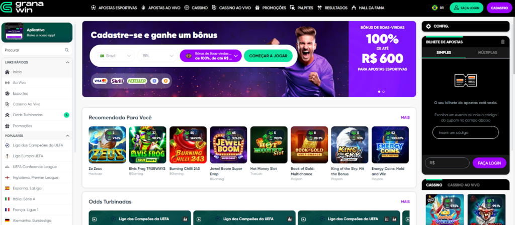 Interfaz del Casino Granawin